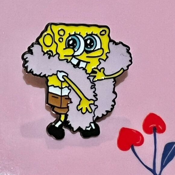SpongeBob SquarePants Feeling Cute Pink Feather Boa Enamel Pin - Picture 6 of 7
